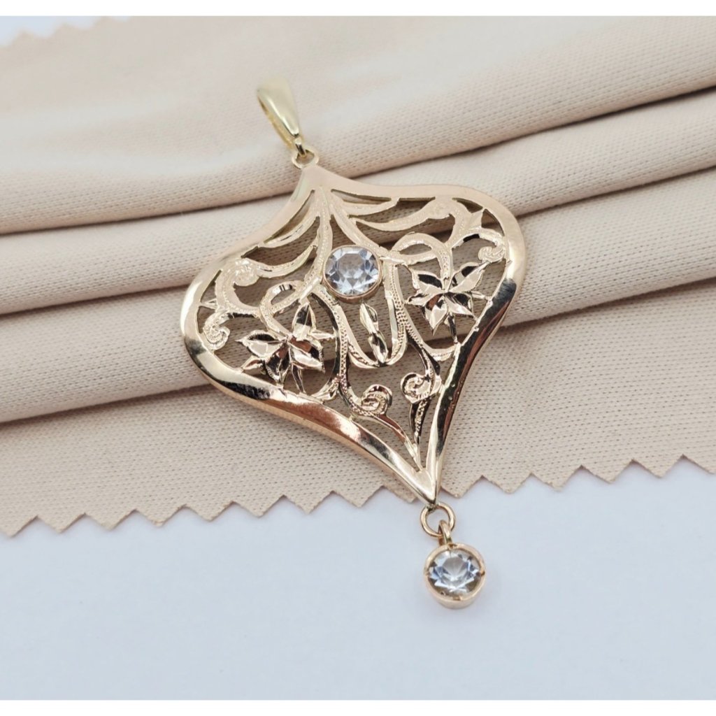Vintage Unique 14k Karat Solid Yellow Gold Diamond Cut Drop Dangle Charm Pendant